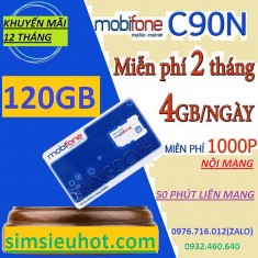 C90N MobiFone 4G ưu đãi 120GB data + 1050 phút gọi  với 90.000đ
