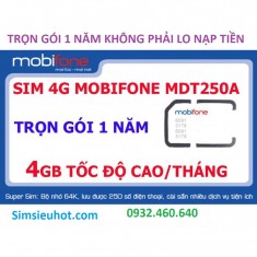 Sim 4G Mobifone MDT250A Trọn Gói 1 Năm (4GB/Tháng) Không Cần Nạp Tiền