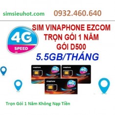 SIM 4G Vinaphone D500 Trọn Gói 1 Năm Với 5.5GB/Tháng Không Cần Nạp Tiền
