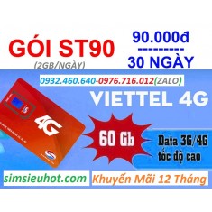 SIM 4G Viettel ST90 Tặng 60GB/Tháng Trong 12 Tháng